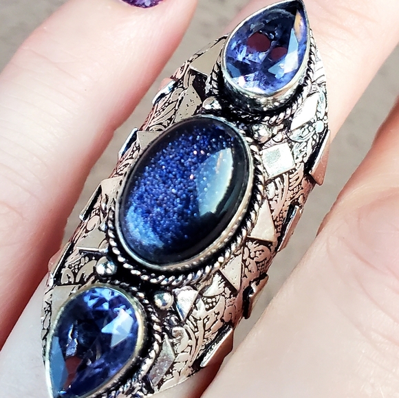 New Sun Sitara and Amethyst 925 Silver Statement Ring. - Picture 7 of 13